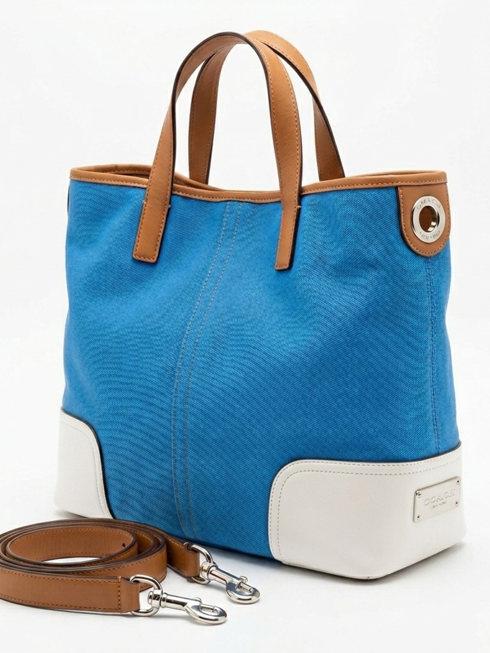Coach Hadley Duffle Tote F28286 Twill Leather Brilliant Blue Large - Picture 1 of 16